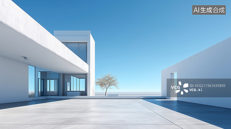 【AI数字艺术】现代极简白色展厅建筑外立面图片素材