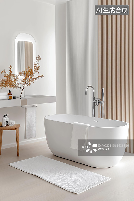 【AI数字艺术】独立式浴缸卫浴空间图片素材
