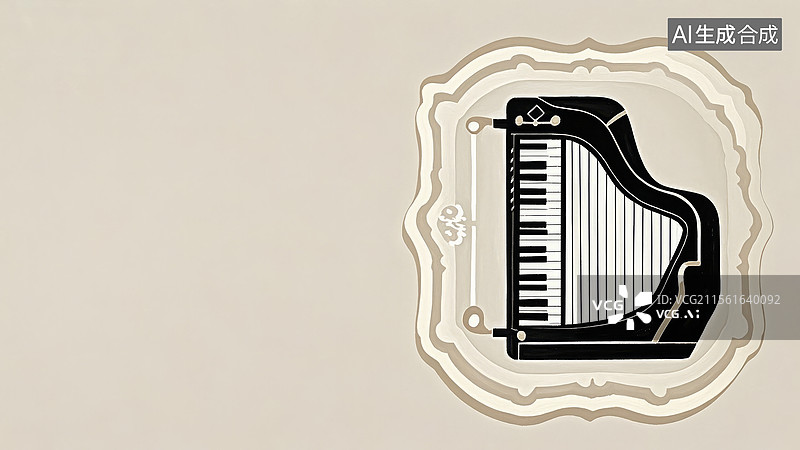 【AI数字艺术】2D卡通居右-钢琴图标在装饰边框内图片素材