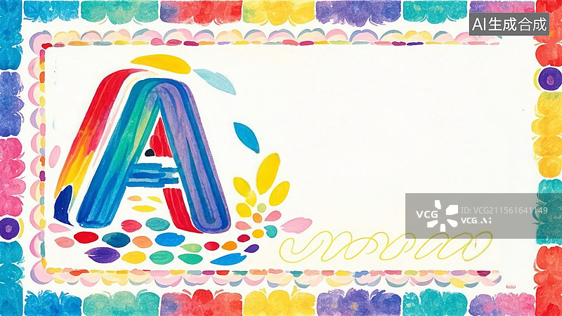 【AI数字艺术】2D卡通居左-彩色水彩画风格的字母A图片素材
