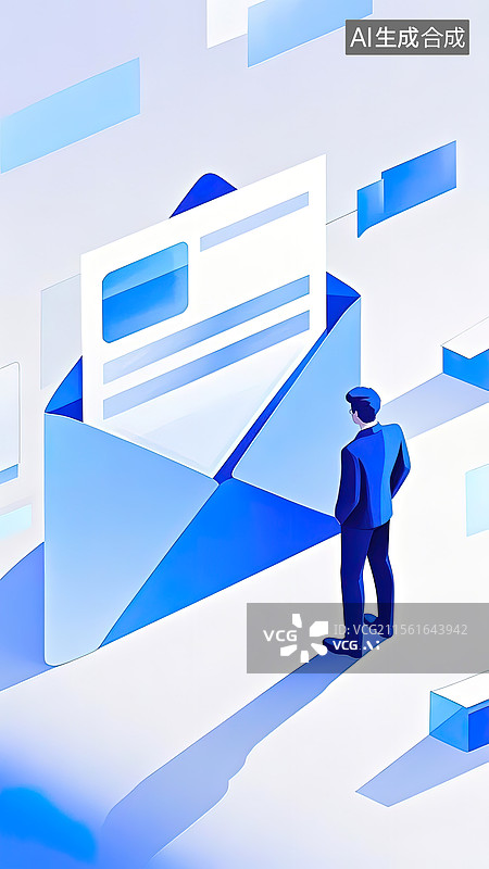 【AI数字艺术】蓝色简约商务人员剪影与便签纸卡通插画图片素材