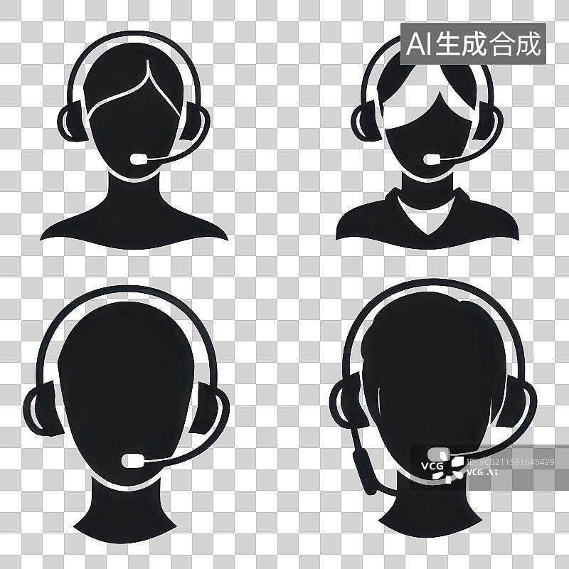 【AI数字艺术】3D渲染免扣图元素客户服务黑白手绘图标图片素材