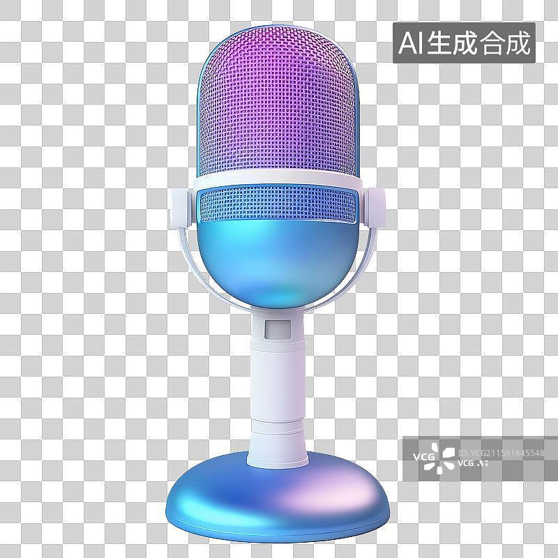 【AI数字艺术】3D渲染免扣图元素蓝色麦克风话筒图片素材