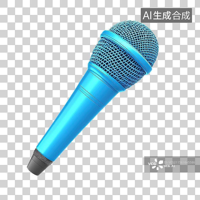 【AI数字艺术】3D渲染免扣图元素蓝色麦克风话筒图片素材