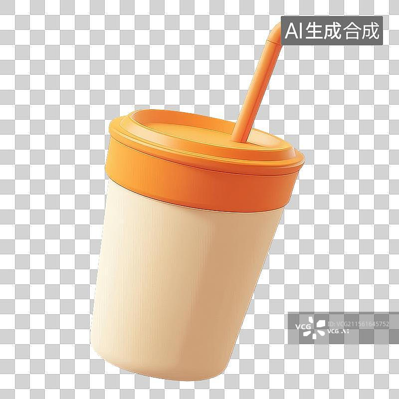 【AI数字艺术】3D渲染免扣图元素吸管饮料杯图片素材