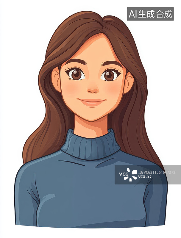 【AI数字艺术】卡通女孩半身证件照形象图片素材