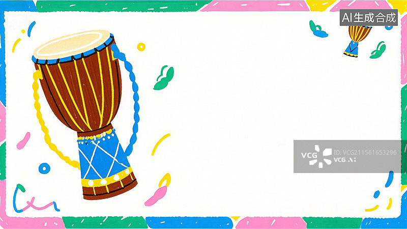 【AI数字艺术】2D卡通居左-彩色边框中的非洲鼓插图图片素材
