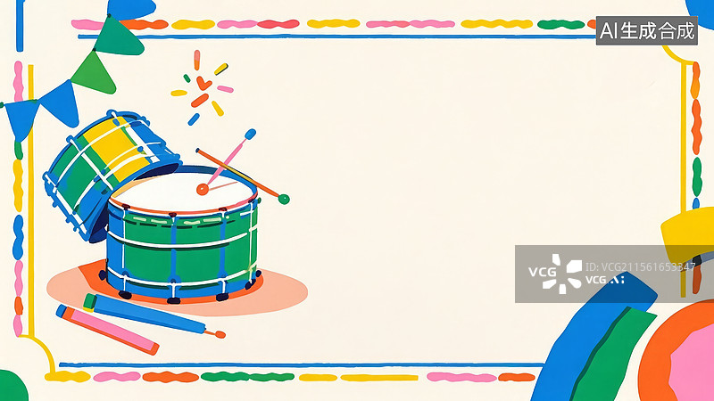 【AI数字艺术】2D卡通居左-彩色鼓和铅笔的卡通插图图片素材