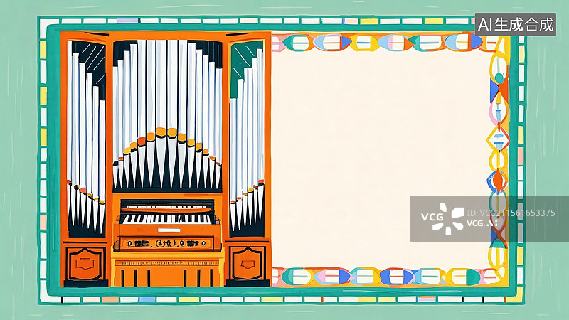 【AI数字艺术】2D卡通居左-管风琴与彩色边框插图图片素材