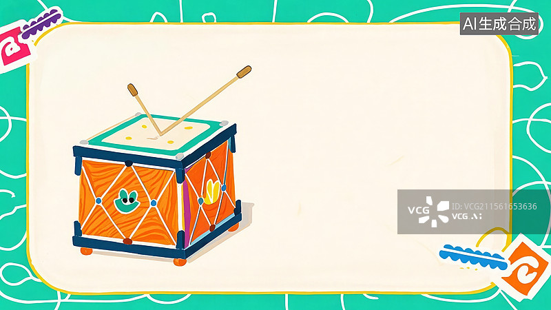 【AI数字艺术】2D卡通居左-卡通风格的橙色鼓和鼓槌图片素材