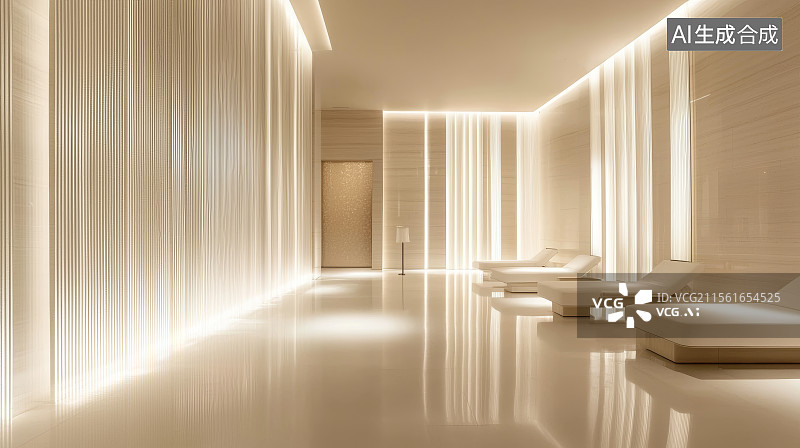 【AI数字艺术】柔光照明包裹下的高级温泉休憩区图片素材