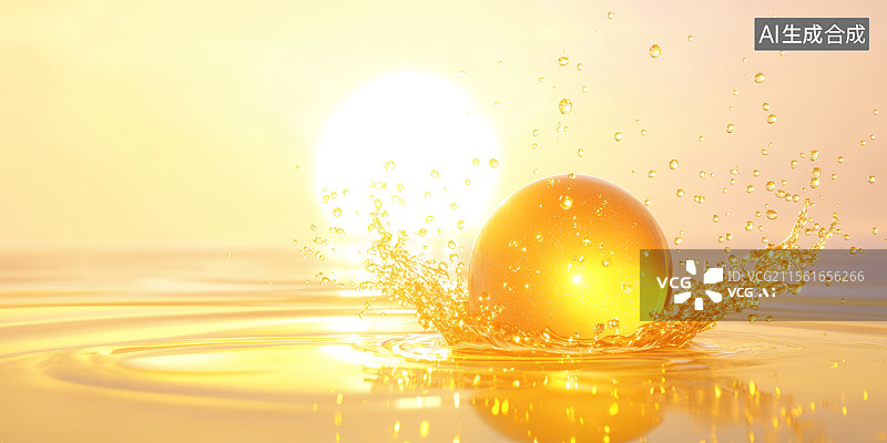 【AI数字艺术】金球落水溅起水花图片素材