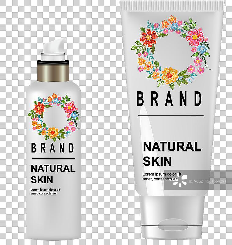 带有花卉图案的化妆品管和包装图片素材