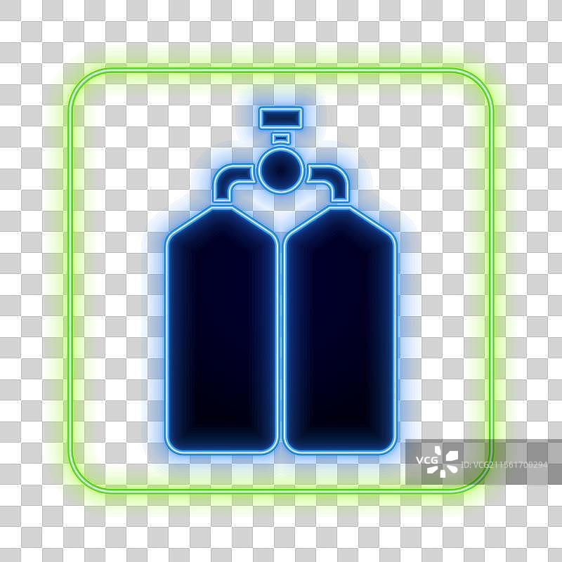 发光的霓虹水肺图标，孤立在蓝色背景上图片素材