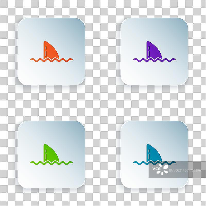 海浪中孤立的彩色鲨鱼鳍图标图片素材