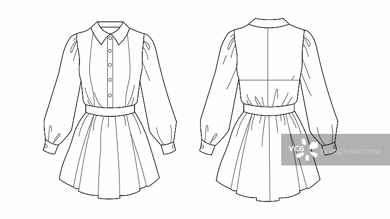 衬衫和褶皱裙的草图图片素材