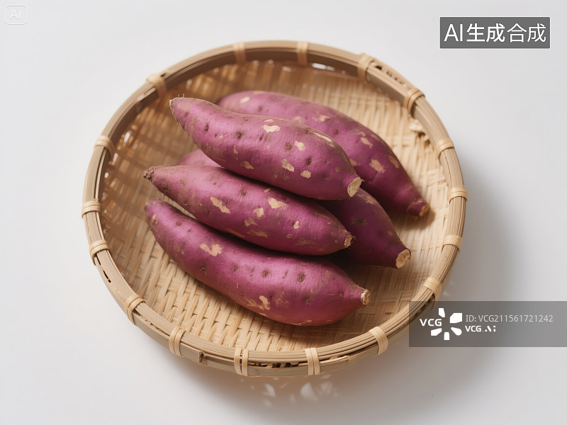 【AI数字艺术】竹篮中的紫薯静物图片素材