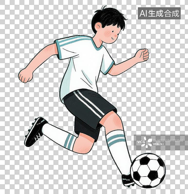【AI数字艺术】踢足球的男孩卡通插画元素图片素材