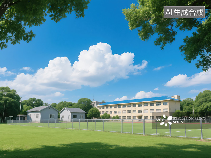 【AI数字艺术】校园全景风光插画图片素材