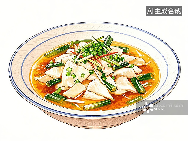 【AI数字艺术】糟溜鱼片，酒糟鱼-上海传统美食小吃手绘插画图片素材