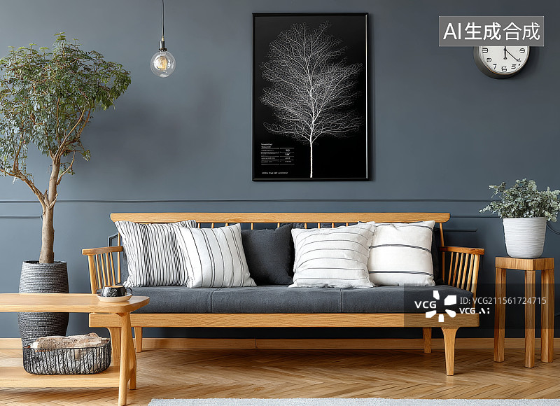 【AI数字艺术】极简现代客厅自然艺术装饰图片素材