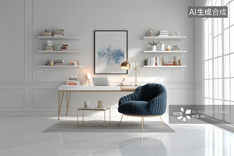 【AI数字艺术】现代极简风格家庭办公室图片素材