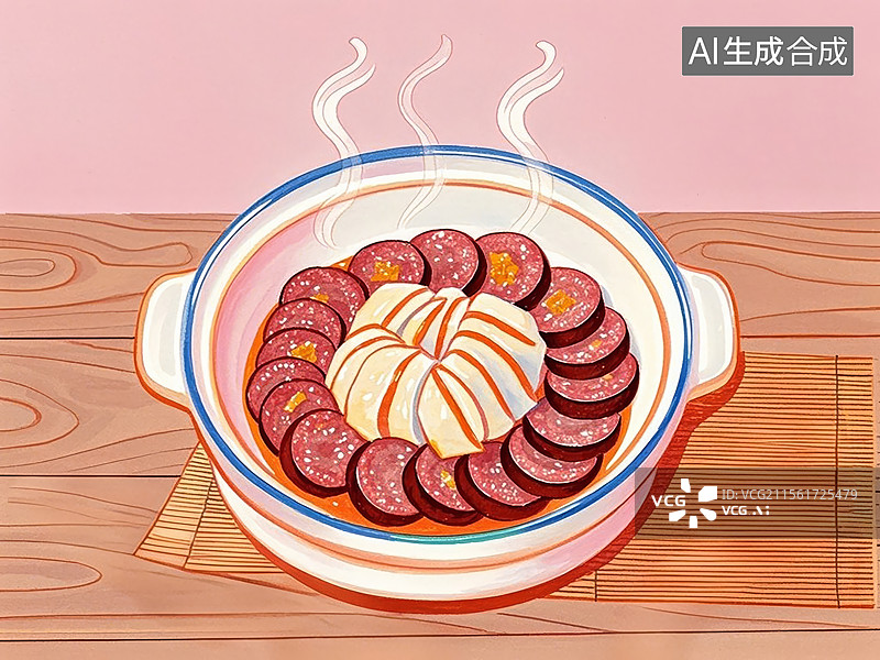 【AI数字艺术】白肉血肠-吉林传统美食小吃手绘插画图片素材