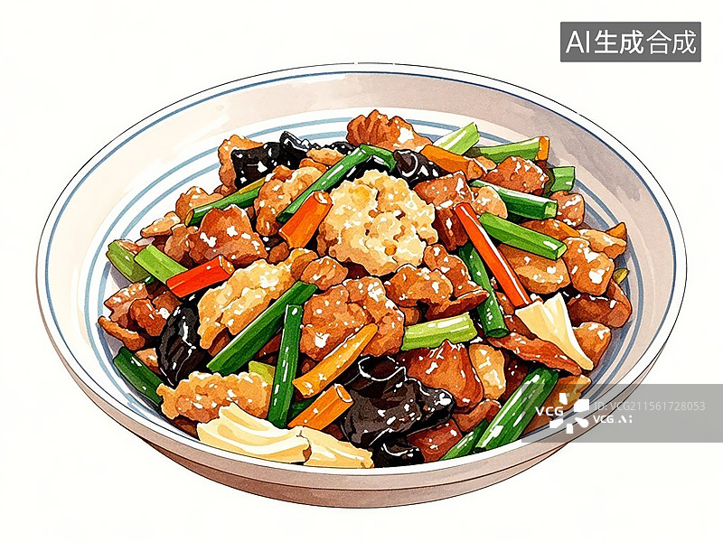 【AI数字艺术】山西过油肉-传统美食小吃手绘插画图片素材