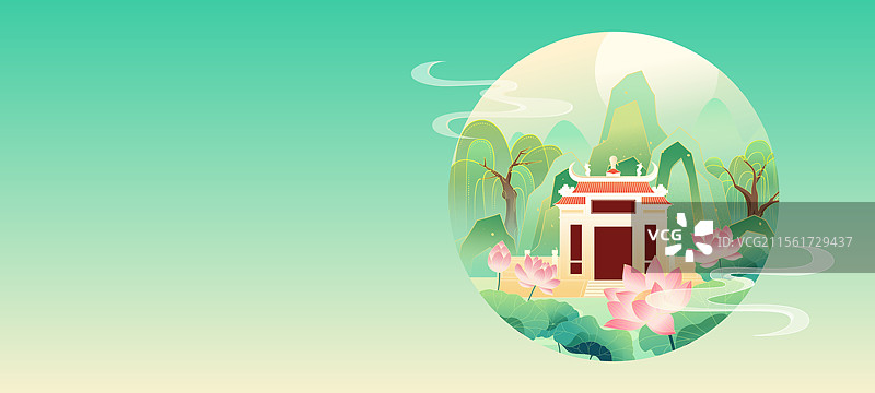 国风节气立夏澳门城市建筑矢量插画海报图片素材