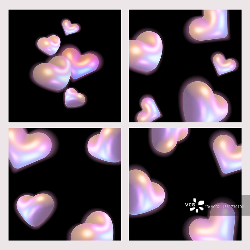发光的全息彩虹3D心形图案图片素材
