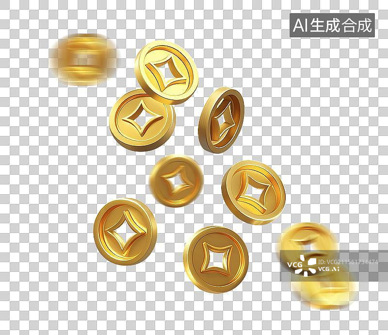 【AI数字艺术】金融理财金币圆形方孔铜钱元素图片素材