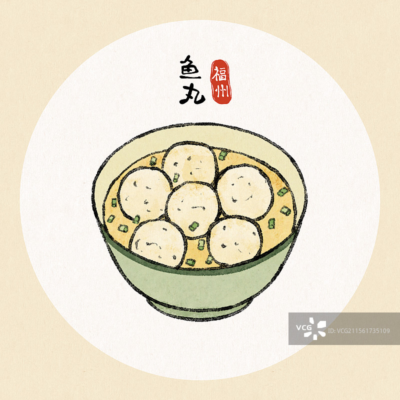 福建福州美食国风插画-鱼丸图片素材