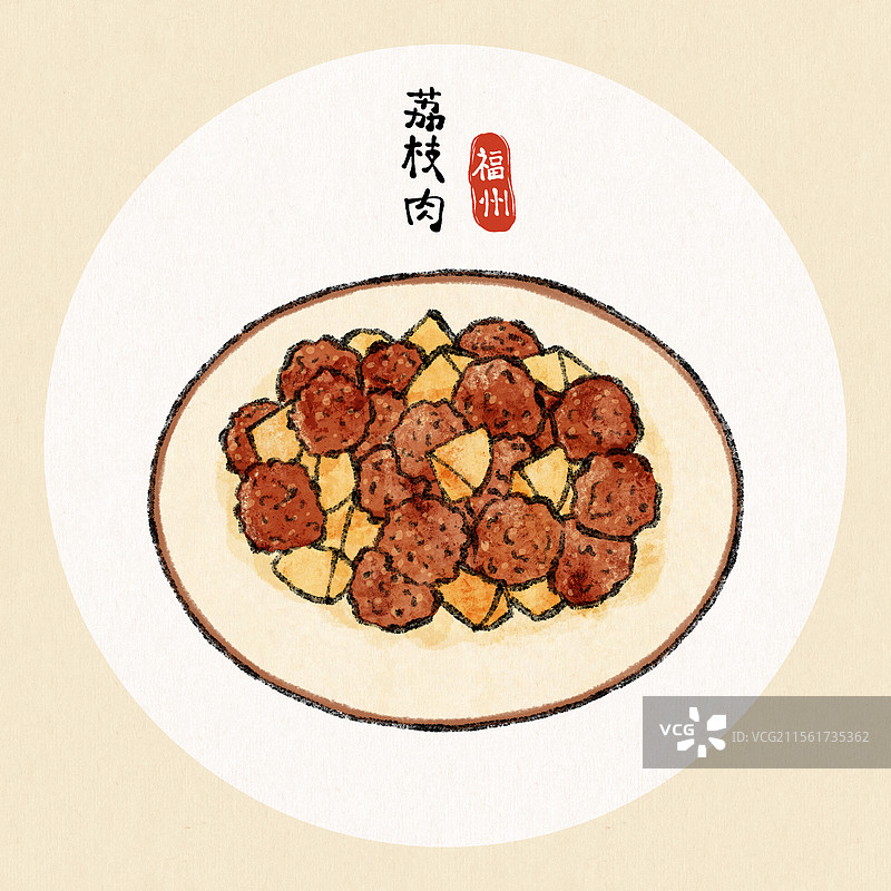 福建福州美食国风插画-荔枝肉图片素材