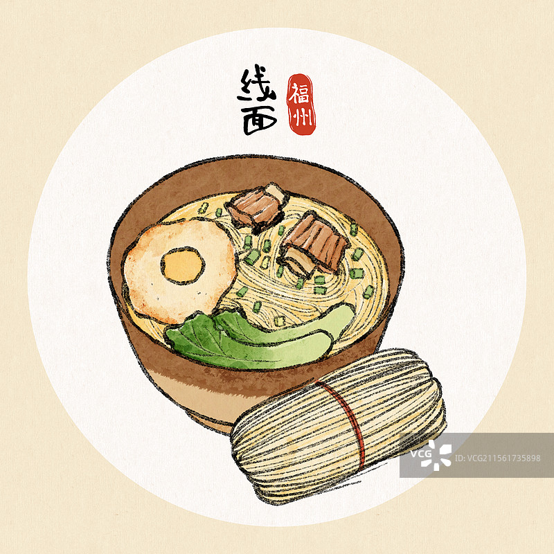 福建福州美食国风插画-线面图片素材