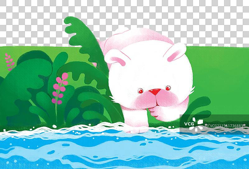 兔子元素 免抠图形趴在草地上戏水的小白兔 表情包图片素材