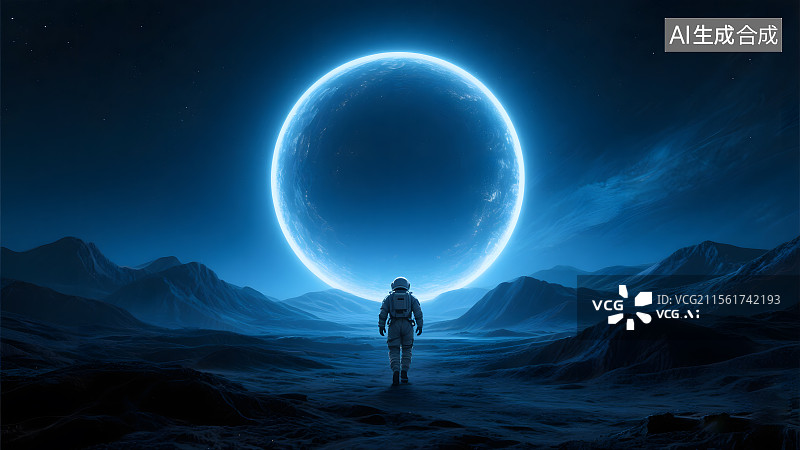 【AI数字艺术】月球漫步地球日环食下的宇航员图片素材