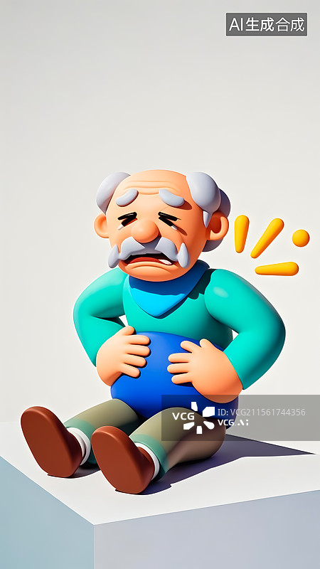 【AI数字艺术】老人腹痛三维插画图片素材