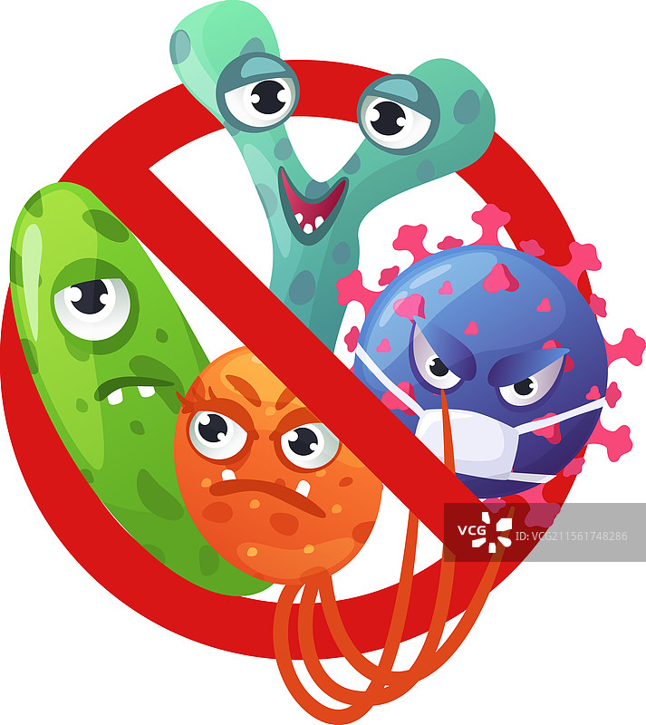 愤怒表情的卡通细菌和病毒图片素材