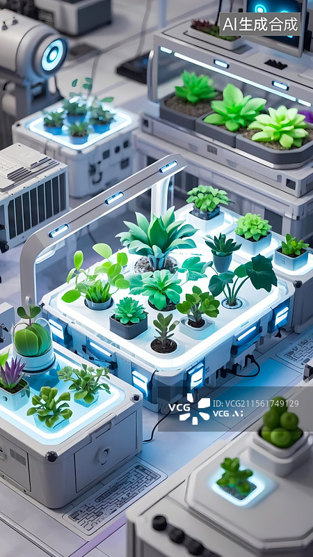 【AI数字艺术】实验室里的植物插画图片素材