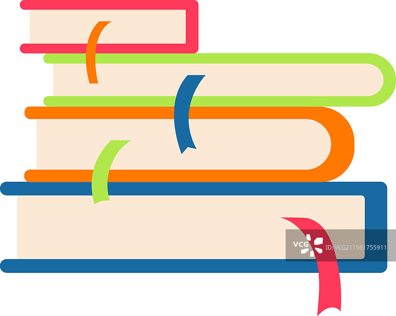 四本色彩鲜艳的书堆得很高，装饰着图片素材