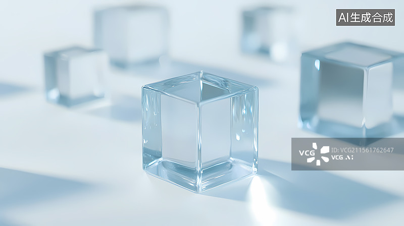 【AI数字艺术】透明蓝色几何立方体图片素材