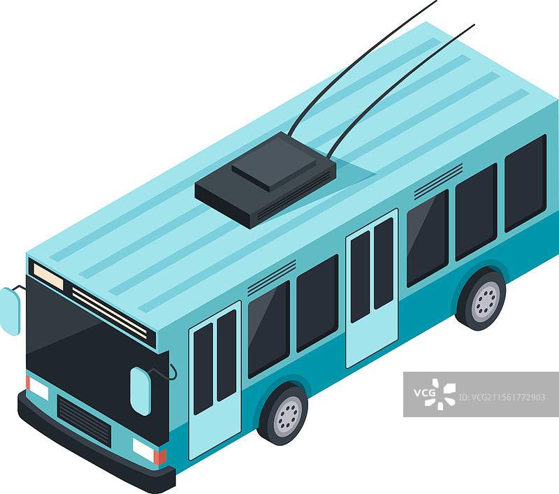 浅蓝色电动无轨电车在城市中行驶图片素材