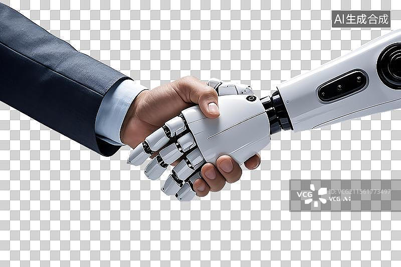 【AI数字艺术】人工智能机器人与商务男士握手合作的商务场景元素图片素材