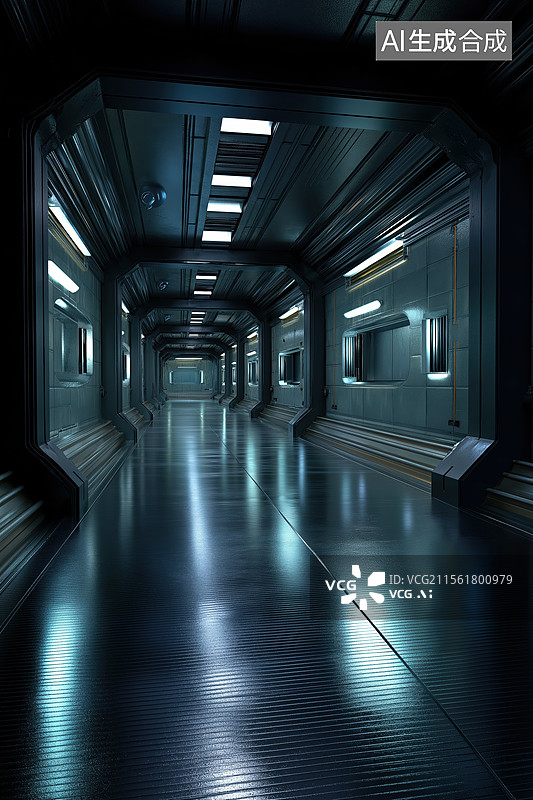 【AI数字艺术】未来主义的飞船走廊图片素材