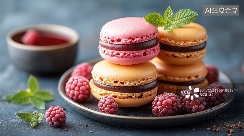【AI数字艺术】马卡龙法式小圆饼图片素材