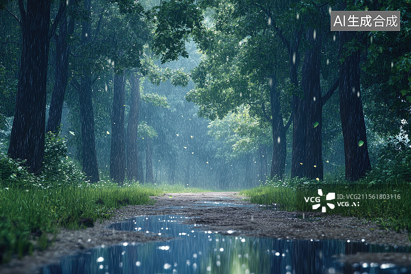 【AI数字艺术】雨林小径晨光图片素材