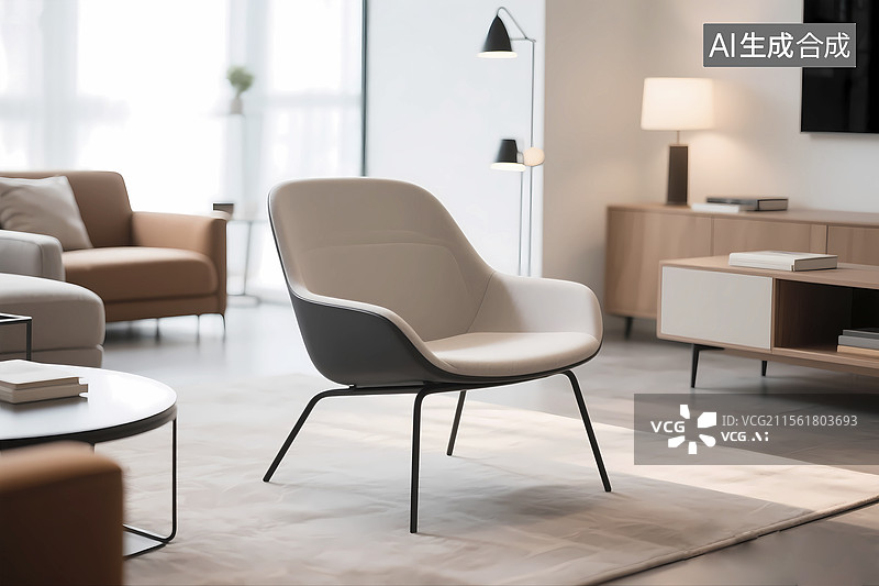 【AI数字艺术】客厅背景角落椅子躺椅特写温馨简约风图片素材