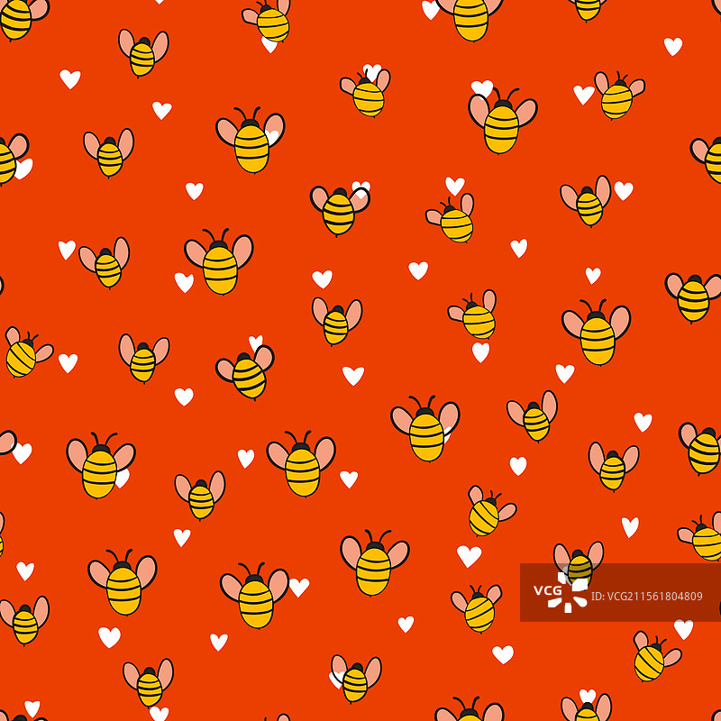 带有蜜蜂的无缝图案，背景为彩色图片素材
