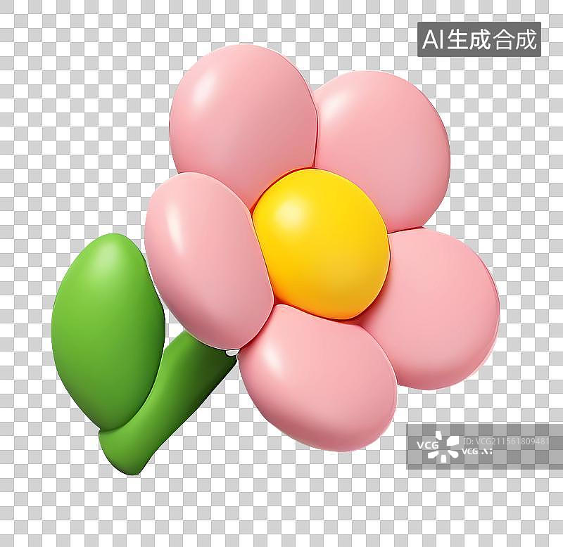 【AI数字艺术】清新可爱春天花朵图标粉色3d桃花樱花图片素材