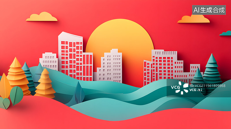 【AI数字艺术】党建文化的红色建筑背景图片素材